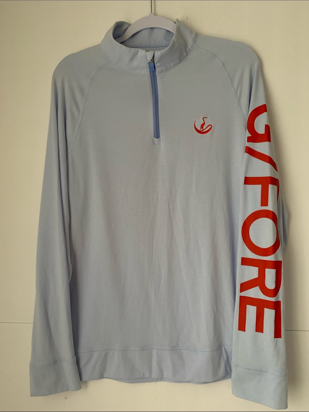 G/FORE Light Blue Long-Sleeve Men's Golf Spell Out Quarter Zip Pullover Size L